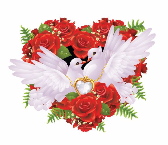 free vector Roses and Pigeons Vector Illustration